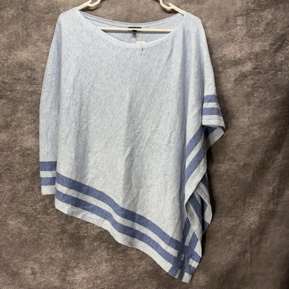Talbots Border Stripe Asymmetrical Poncho Shawl Sweater Womens M/L Blue - Picture 1 of 8